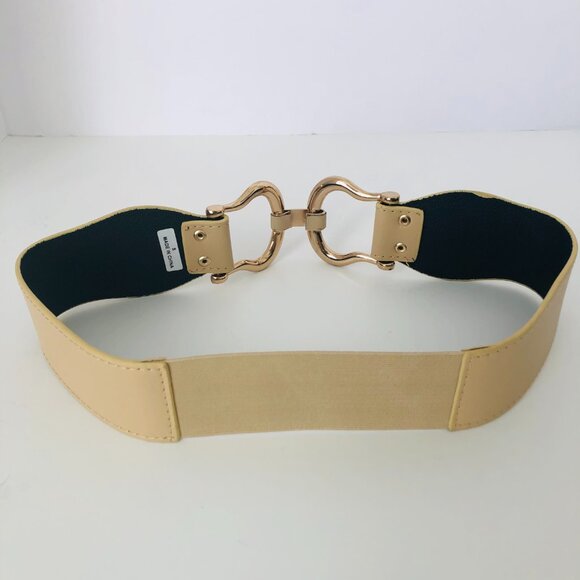 Beige-cream equestrian-inspired style faux leather wide stretch belt – small - Picture 3 of 10